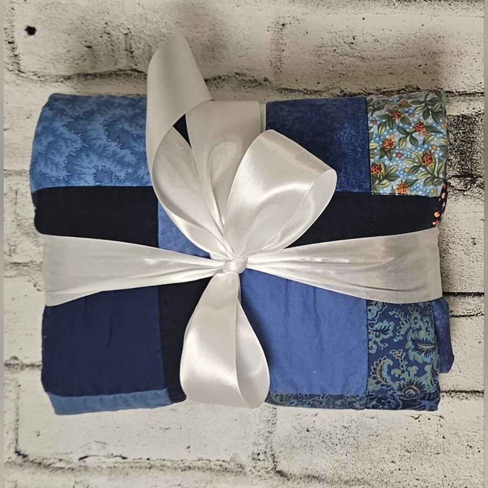 Handmade Patchwork Quilt Blue Black Cotton Artisan Canadian Made